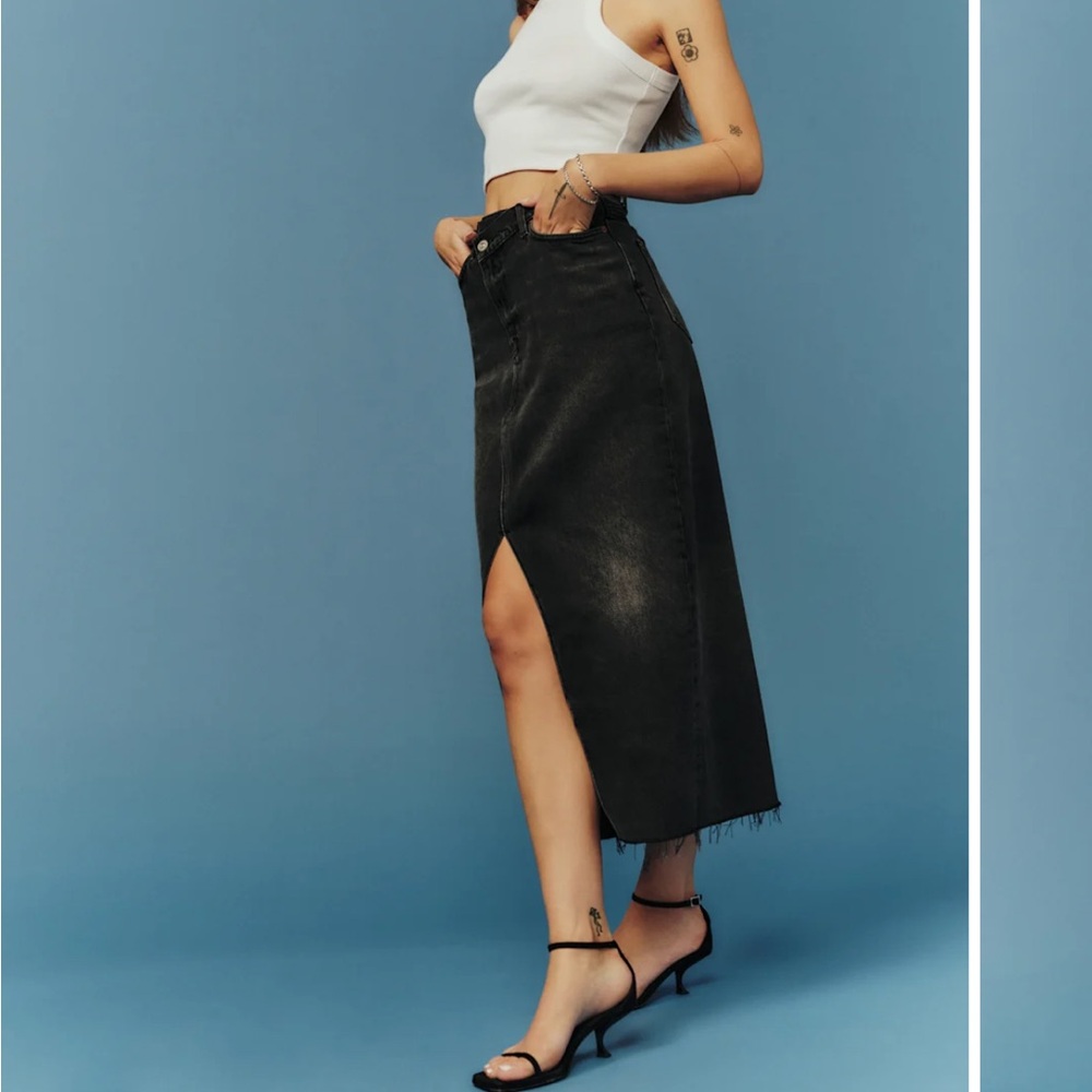 Reformation Black Denim long Skirt. 27 - Picture 3 of 16